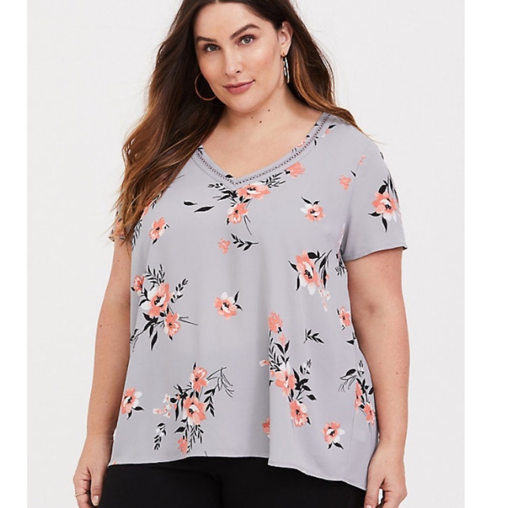 Torrid Gray Floral Blouse
